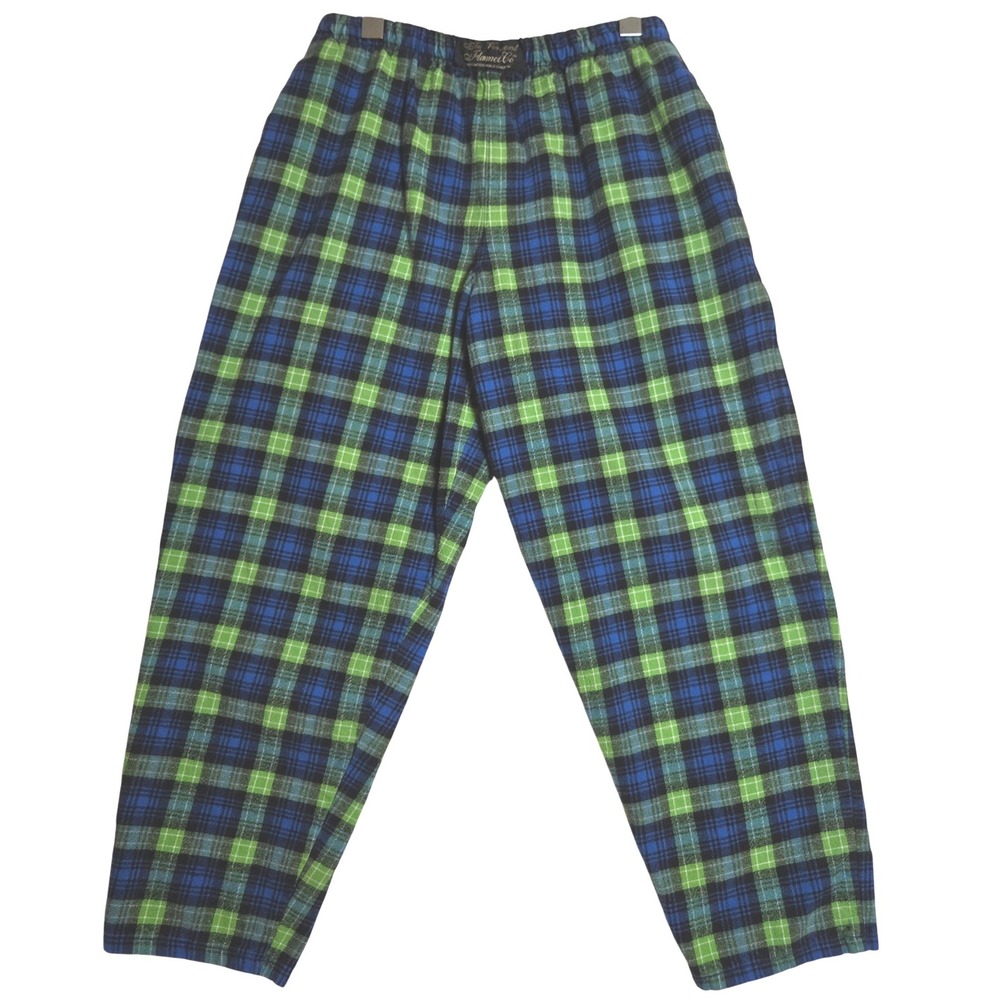 Vermont Flannel Co Pajama Pants XS Blue Green Plaid Lounge Cabin Core Grunge
